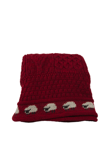 100% Pure Wool Knitted Throw - Sheep (CherryRed)