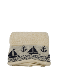 100% Pure Wool Knitted Throw Ecru Boat
