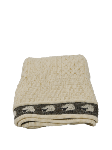 100% Pure Wool Knitted Throw - Sheep (Ecru)
