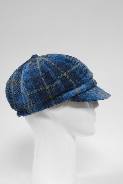 Harris Tweed Baker Boy Hat Blue Pastels