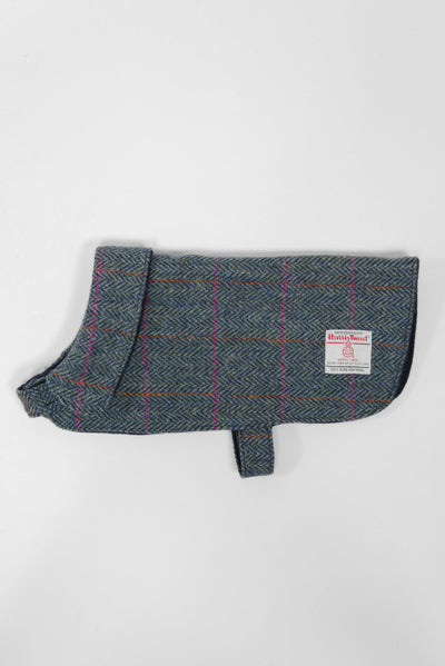 Harris Tweed Cosy Dog Coat Turquoise Herringbone Prices From
