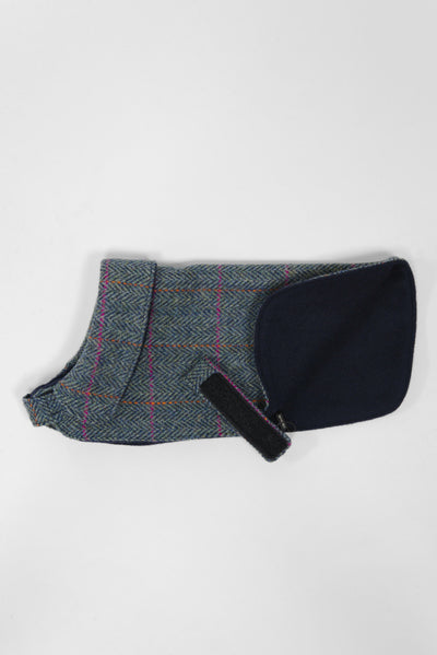 Harris Tweed Cosy Dog Coat Turquoise Herringbone Prices From
