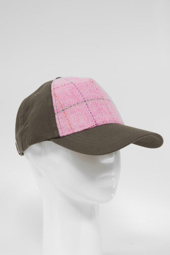 Harris Tweed Baseball Cap - Pink With Overcheck (GA)