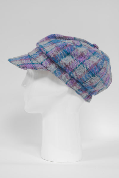 Harris Tweed Baker Boy Hat Grey/Purple Multi (GA)
