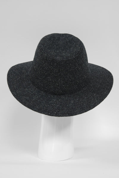 Harris Tweed Fedora Hat Black Herringbone