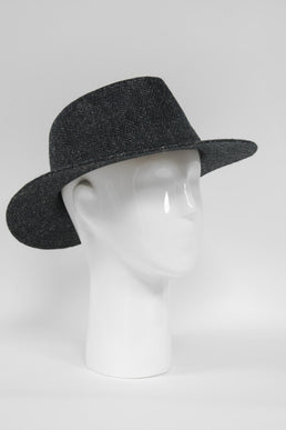 Harris Tweed Fedora Hat Black Herringbone