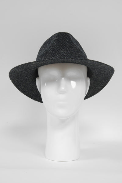 Harris Tweed Fedora Hat Black Herringbone