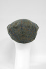 Harris Tweed Flat Cap Green Herringbone With Overcheck