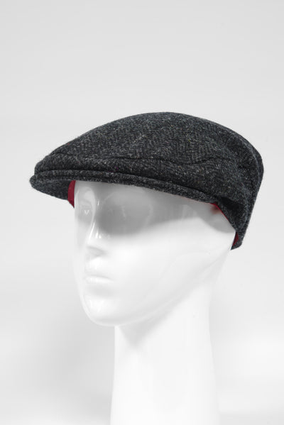 Harris Tweed Flat Cap Dark Charcoal Herringbone (PJ)