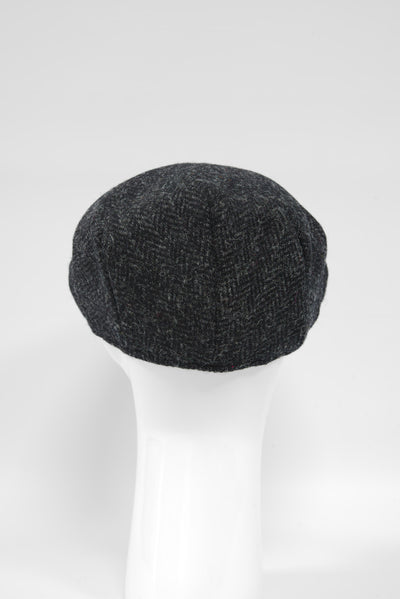 Harris Tweed Flat Cap Dark Charcoal Herringbone (PJ)