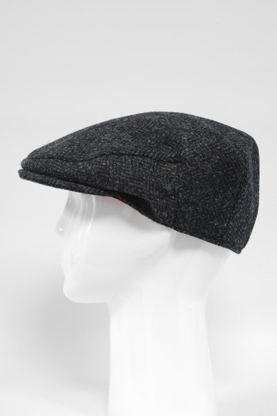 Harris Tweed Flat Cap Dark Charcoal Herringbone (PJ)
