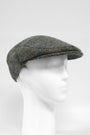 Harris Tweed Flat Cap Green Herringbone With Overcheck