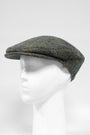 Harris Tweed Flat Cap Green Herringbone With Overcheck