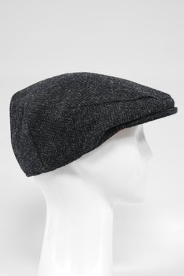 Harris Tweed Flat Cap Dark Charcoal Herringbone (PJ)