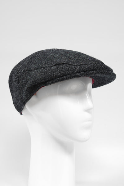 Harris Tweed Flat Cap Dark Charcoal Herringbone (PJ)