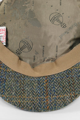 Harris Tweed Flat Cap Green Herringbone With Overcheck
