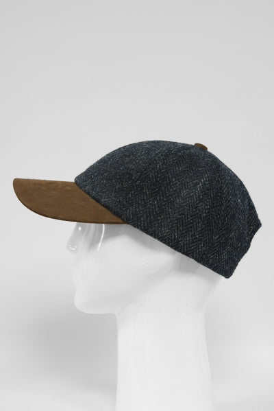 Harris Tweed Baseball Cap Dark Charcoal Herringbone (HH)