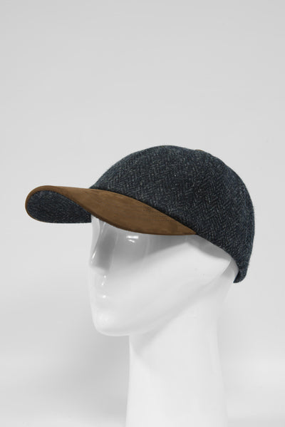 Harris Tweed Baseball Cap Dark Charcoal Herringbone (HH)