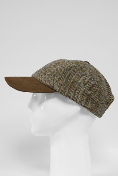 Harris Tweed Baseball Cap Brown/Green Mix Herringbone (HH)