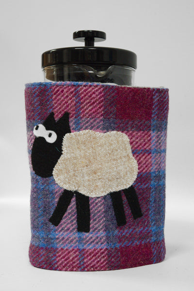 Harris Tweed Cafetiere Cosy - Lilac Pink Check Sheep