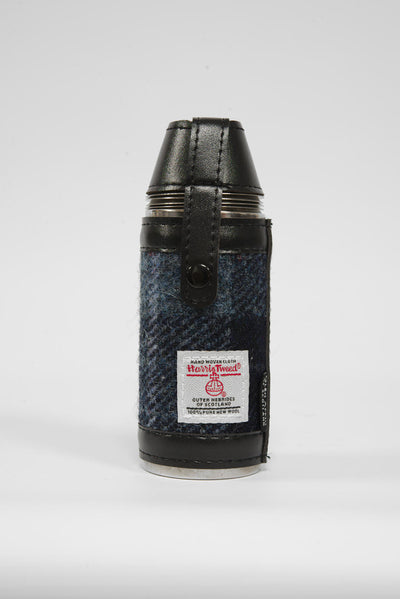 Harris Tweed Hunting Flask Navy Grey Check