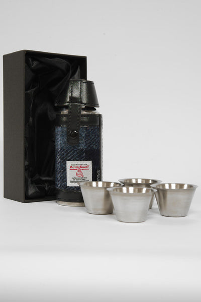 Harris Tweed Hunting Flask Navy Grey Check