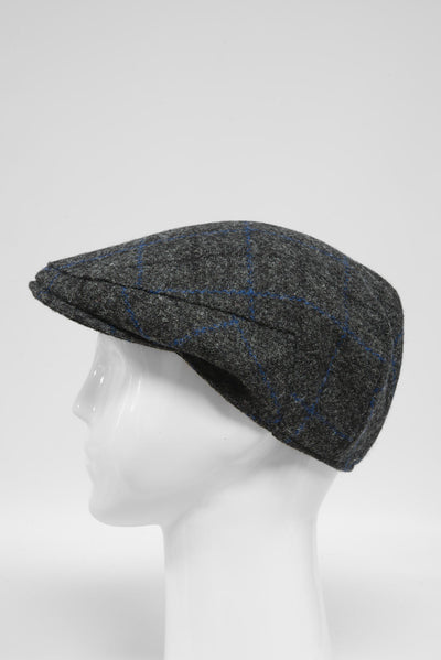 Harris Tweed Flat Cap Grey Windowpane (HW)