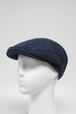 Harris Tweed Flat Cap Navy Herringbone (HW)