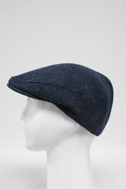 Harris Tweed Flat Cap Navy Herringbone (HW)