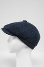 Harris Tweed 8 Piece Flat Cap Navy Herringbone