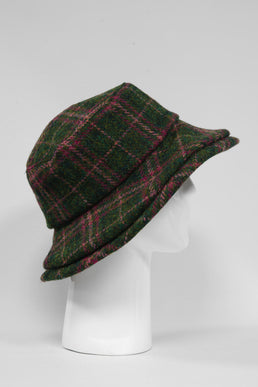 Harris Tweed Ladies Brimmed Hat Green/Plum Check
