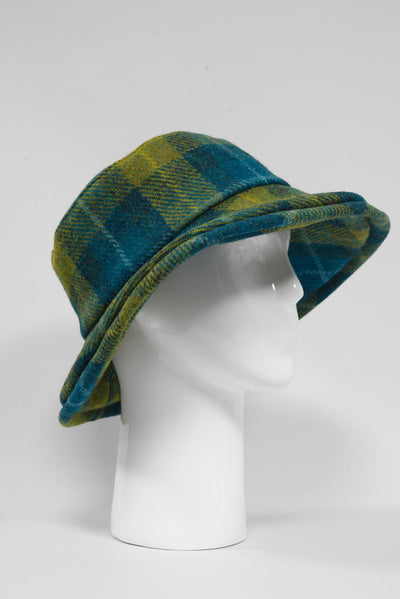 Harris Tweed Ladies Brimmed Hat - Sea Blue/Green Check (GA)