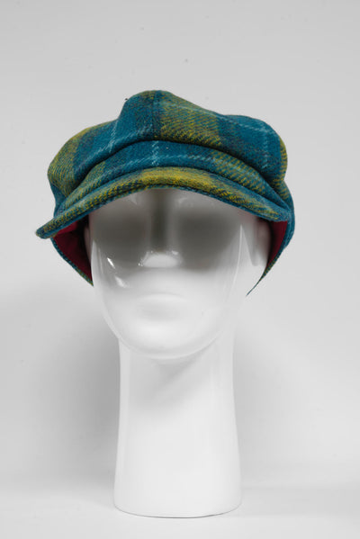 Harris Tweed Baker Boy Hat Sea Blue/Green Check (GA)