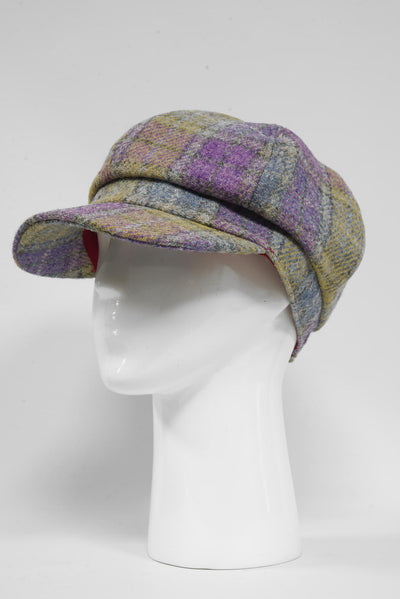 Harris Tweed Baker Boy Hat Muted Lilac/Green Check (GA)