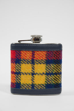 Harris Tweed Hip Flask A0170 (Navy Leather)