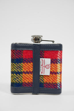 Harris Tweed Hip Flask A0170 (Navy Leather)
