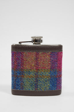 Harris Tweed Hip Flask A0195 (Brown Leather)