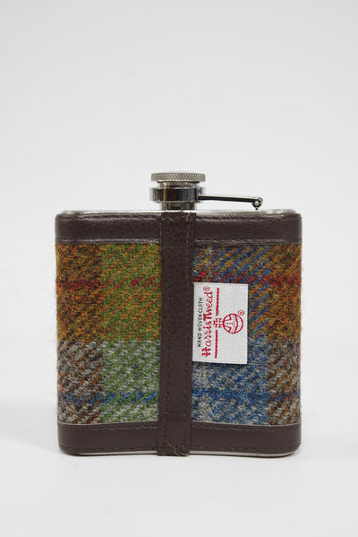 Harris Tweed Hip Flask A0231 (Brown Leather)
