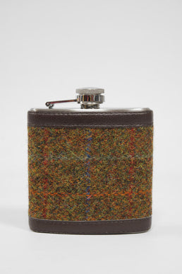 Harris Tweed Hip Flask A0116 (Brown Leather)