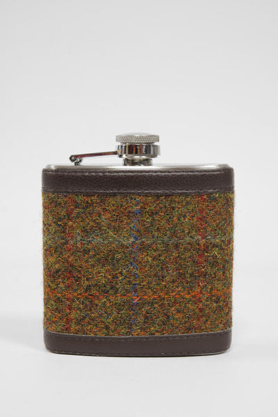 Harris Tweed Hip Flask A0116 (Brown Leather)