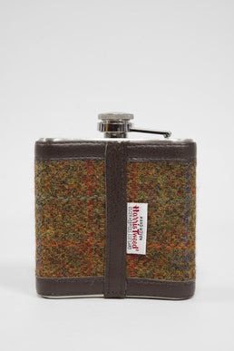 Harris Tweed Hip Flask A0116 (Brown Leather)