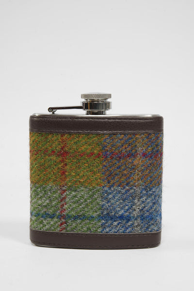 Harris Tweed Hip Flask A0231 (Brown Leather)