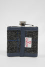 Harris Tweed Hip Flask Grey Windowpane (Navy Leather)