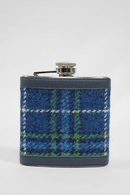 Harris Tweed Hip Flask A0169 (Navy Leather)