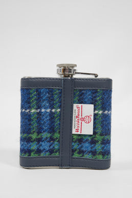 Harris Tweed Hip Flask A0169 (Navy Leather)