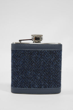 Harris Tweed Hip Flask HB104 (Navy Leather)