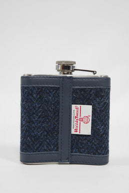 Harris Tweed Hip Flask HB104 (Navy Leather)
