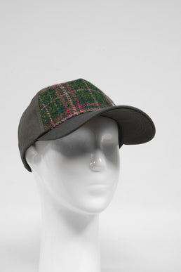 Harris Tweed Baseball Cap Green/Plum Check (GA)