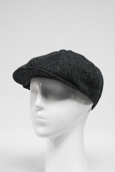 Harris Tweed 8 Piece Flat Cap Dark Charcoal Herringbone (HH)