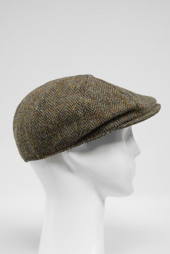 Harris Tweed 8 Piece Flat Cap - Brown Herringbone With Overcheck (HH)